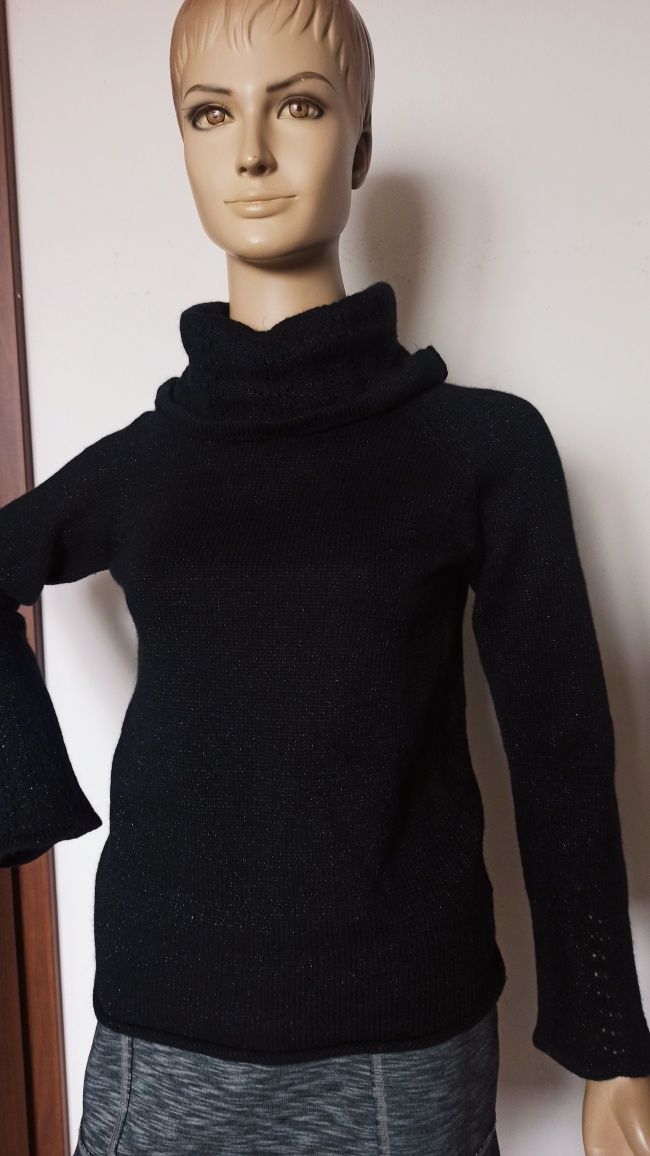 Sg Czarny sweter damski 36 , S elegancki sweter ze srebrną nitką 36 ,
