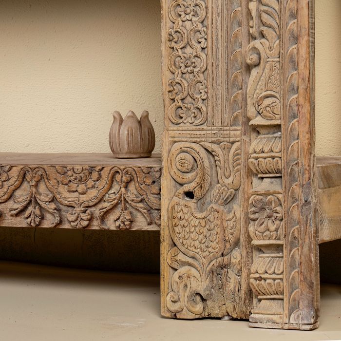 Konsola stolik przyścienny drewno rzeźbienia orientalny antyk Indie