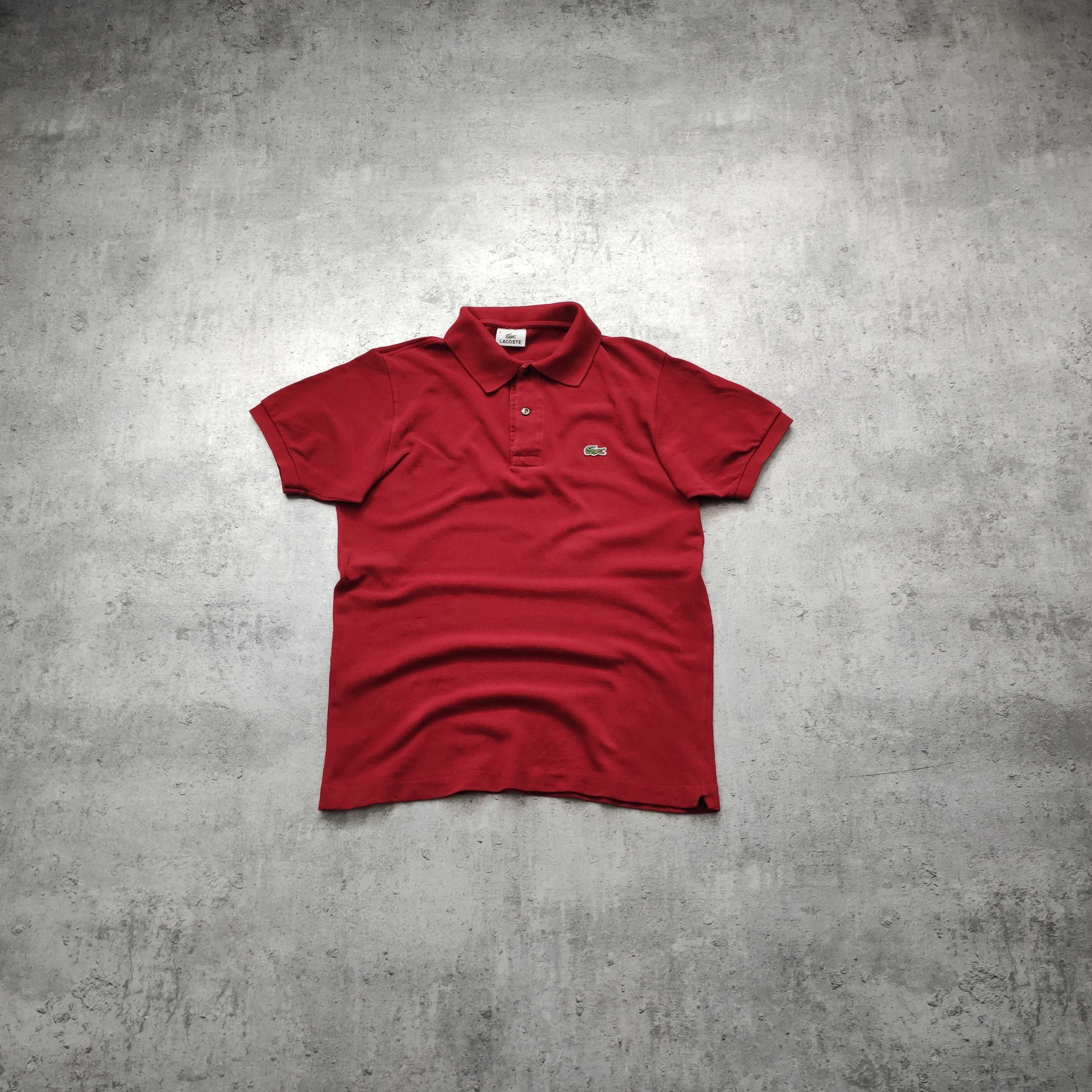 MĘSKA Koszulka Bawełna Elegancka Haft Logo Bordowa Lacoste France