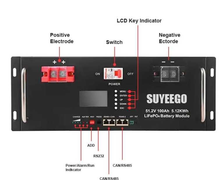 Батарея SUYEEGO  51,2V 100 А/ч 5.12квт, Аккумулятор Lifepo4