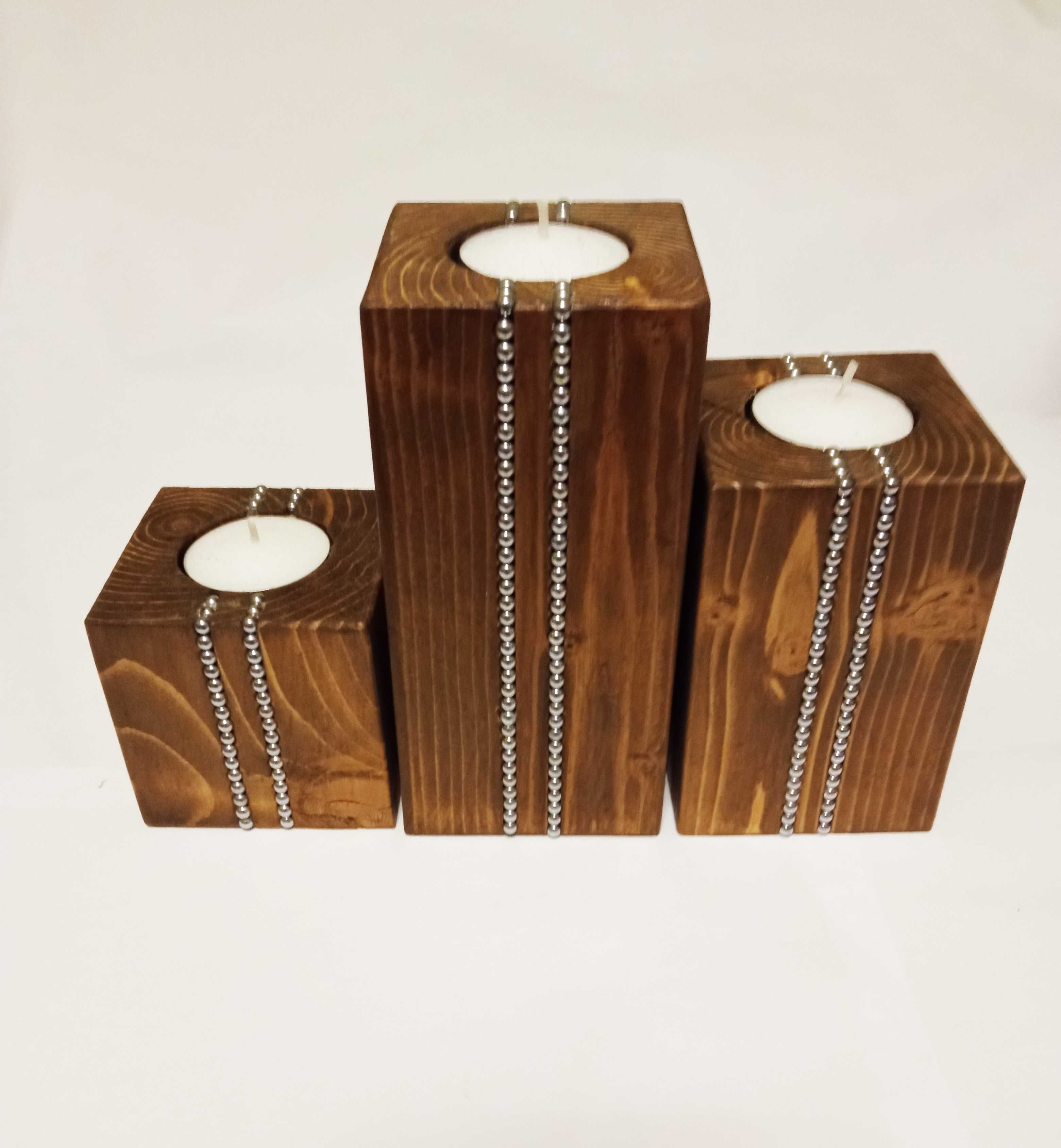 Świecznik drewniany zestaw 3szt. Handmade, tealight