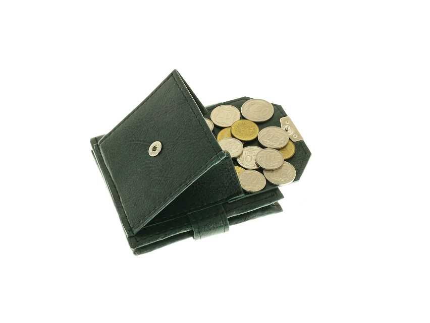 Portfelik męski na banknoty monety czarny skórzany bilonówka