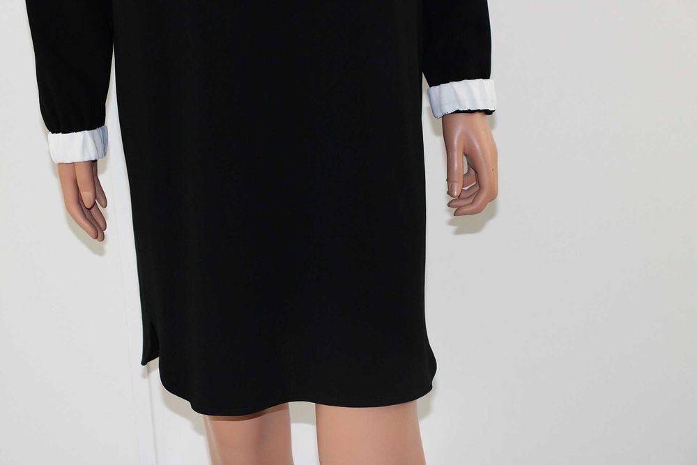 MARC CAIN elegancka sukienka czarna wizytowa długi rękaw 36/38 S/M N3