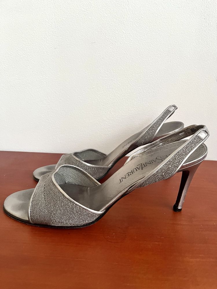 Szpilki vintage YSL Yves Saint Laurent srebrne rozm. 39