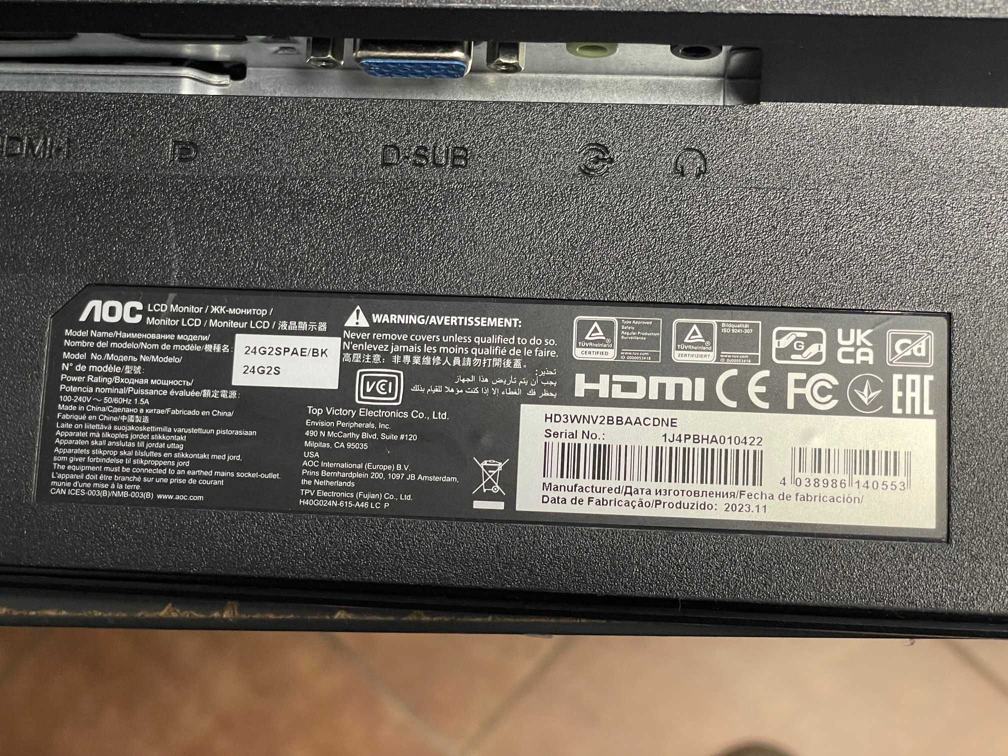 Monitor AOC 24G2SPAE/BK 24" Full HD IPS 165Hz 1ms Gamingowy
