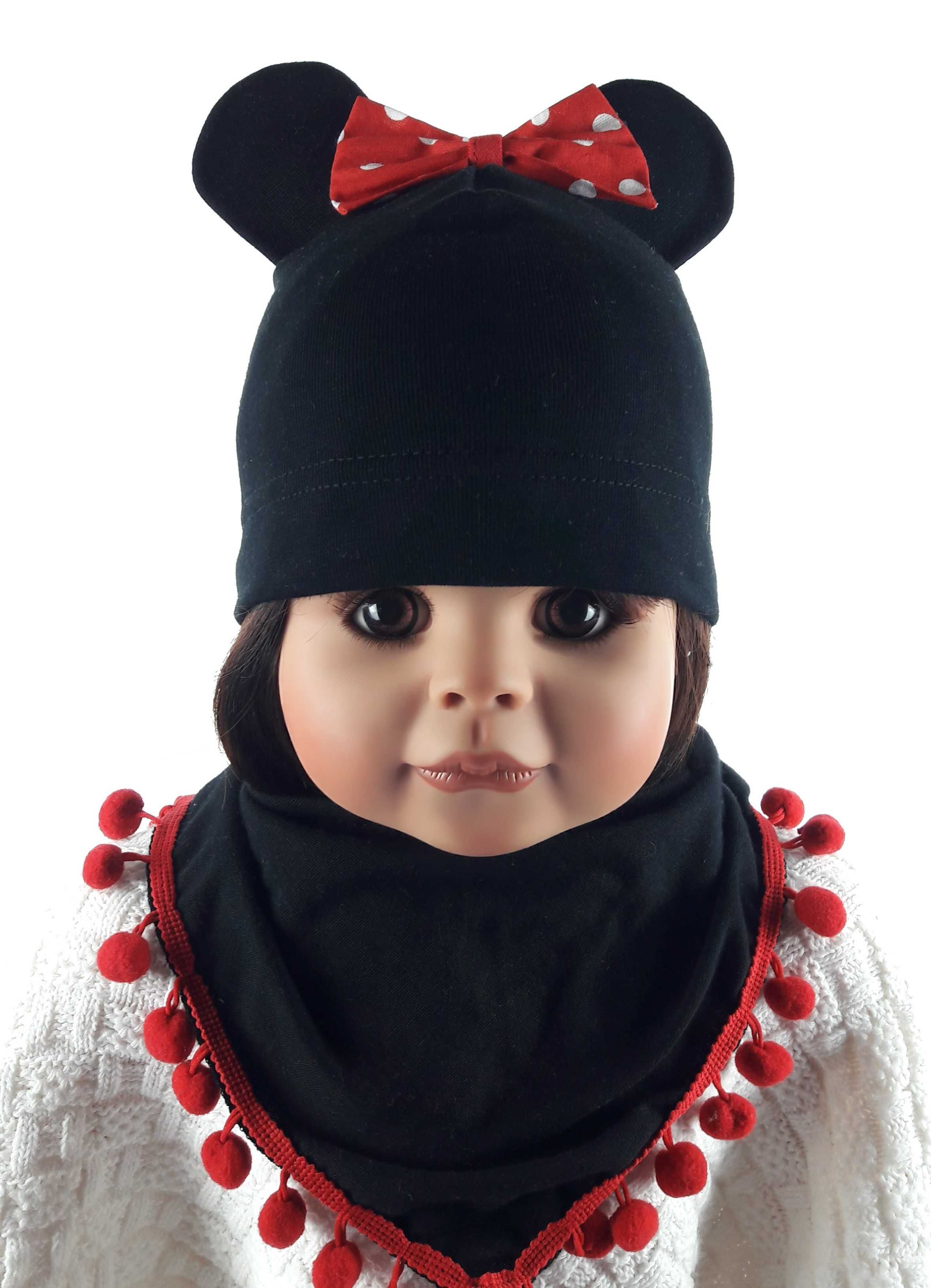 Polski komplet czapka Myszka Minnie + chustka z pomponikami 0-9lat 9wz