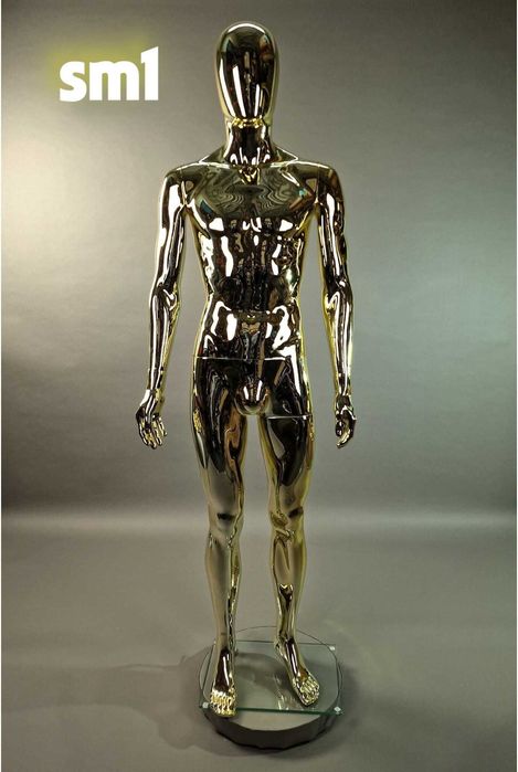 Manekin męski 187 cm całopostaciowy złoty/srebrny połysk.