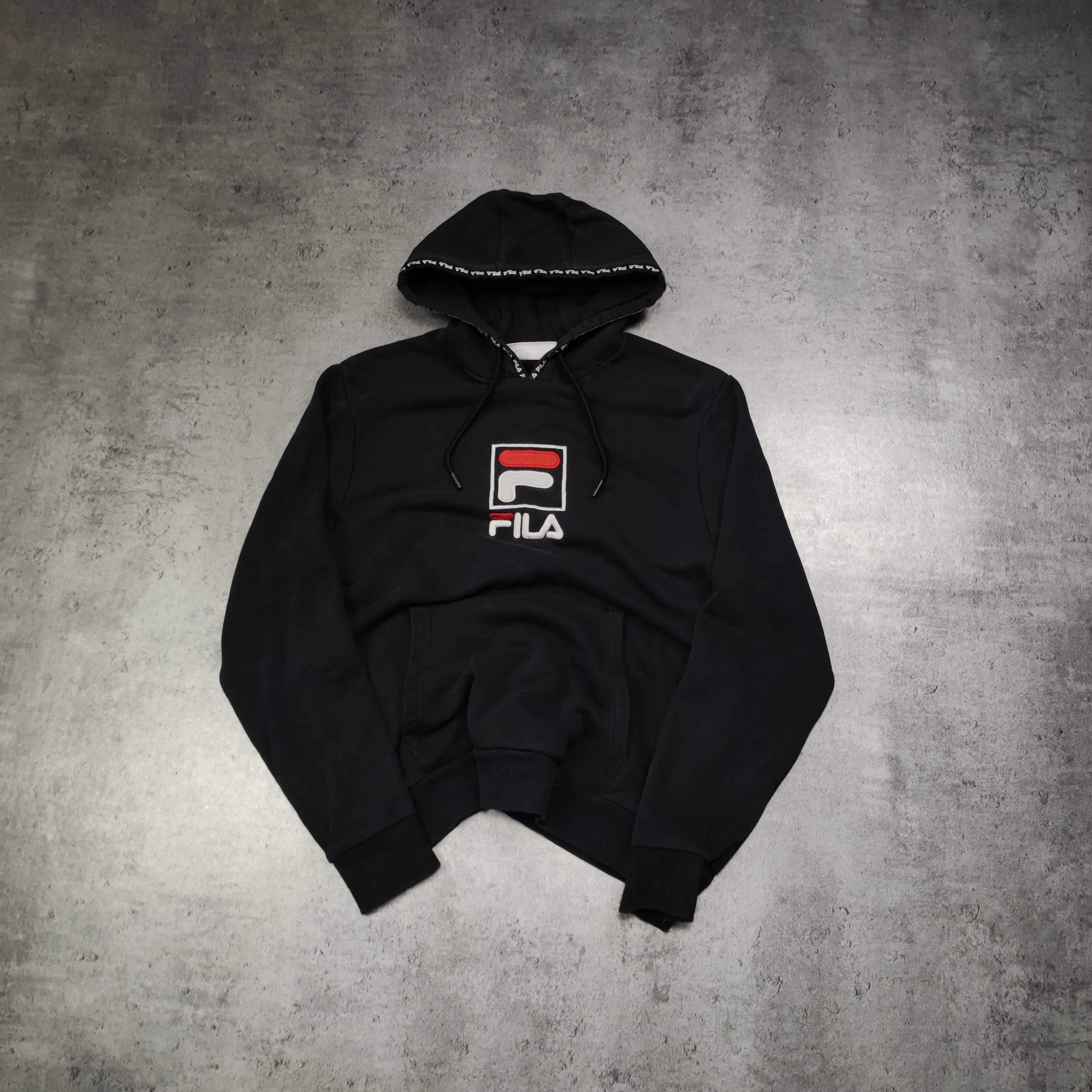 MĘSKA Bluza z Kapturem Hoodie Czarna Haft Logo Fila Bawełniana