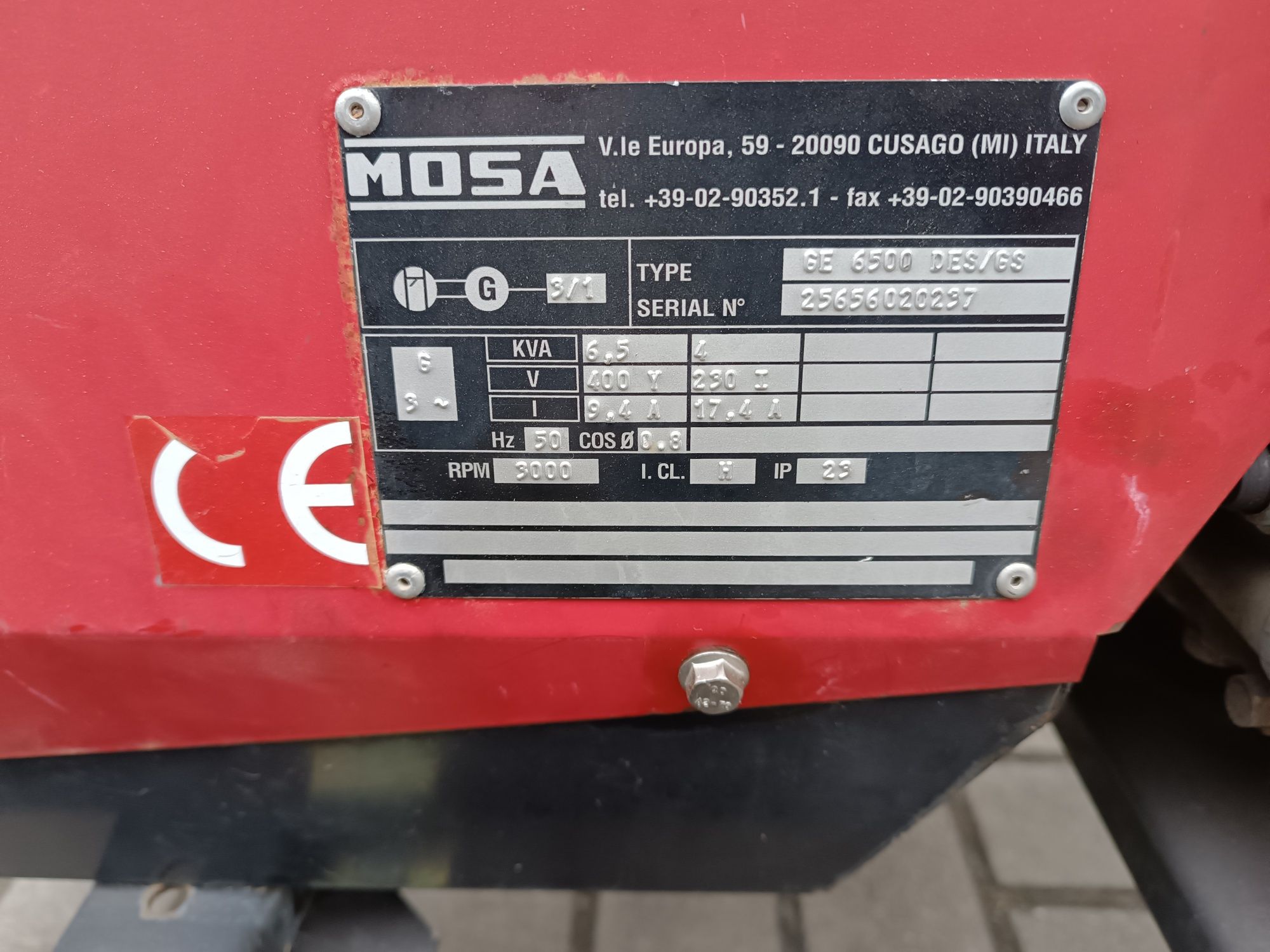 Agregat prądotwórczy diesel 6,5 kW MOSA GE 6500