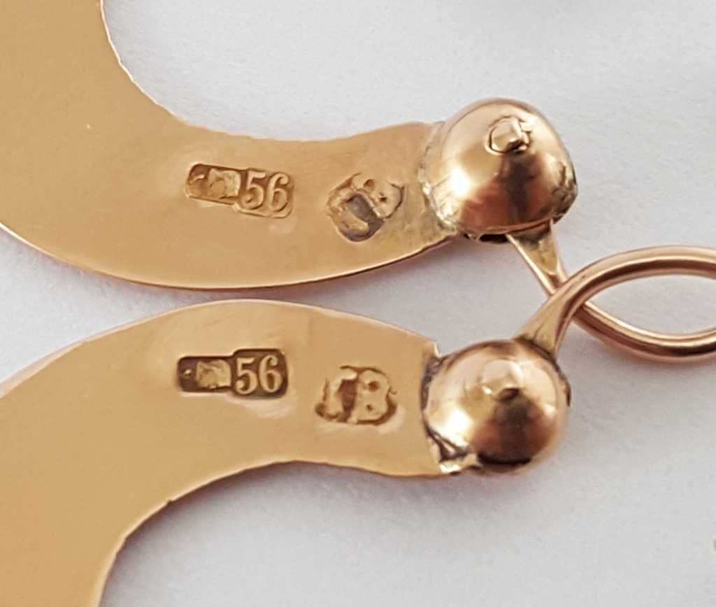 Złote kolczyki, sygnowane z lat 1898 / 1908 - PRÓBA 56 - ROSJA