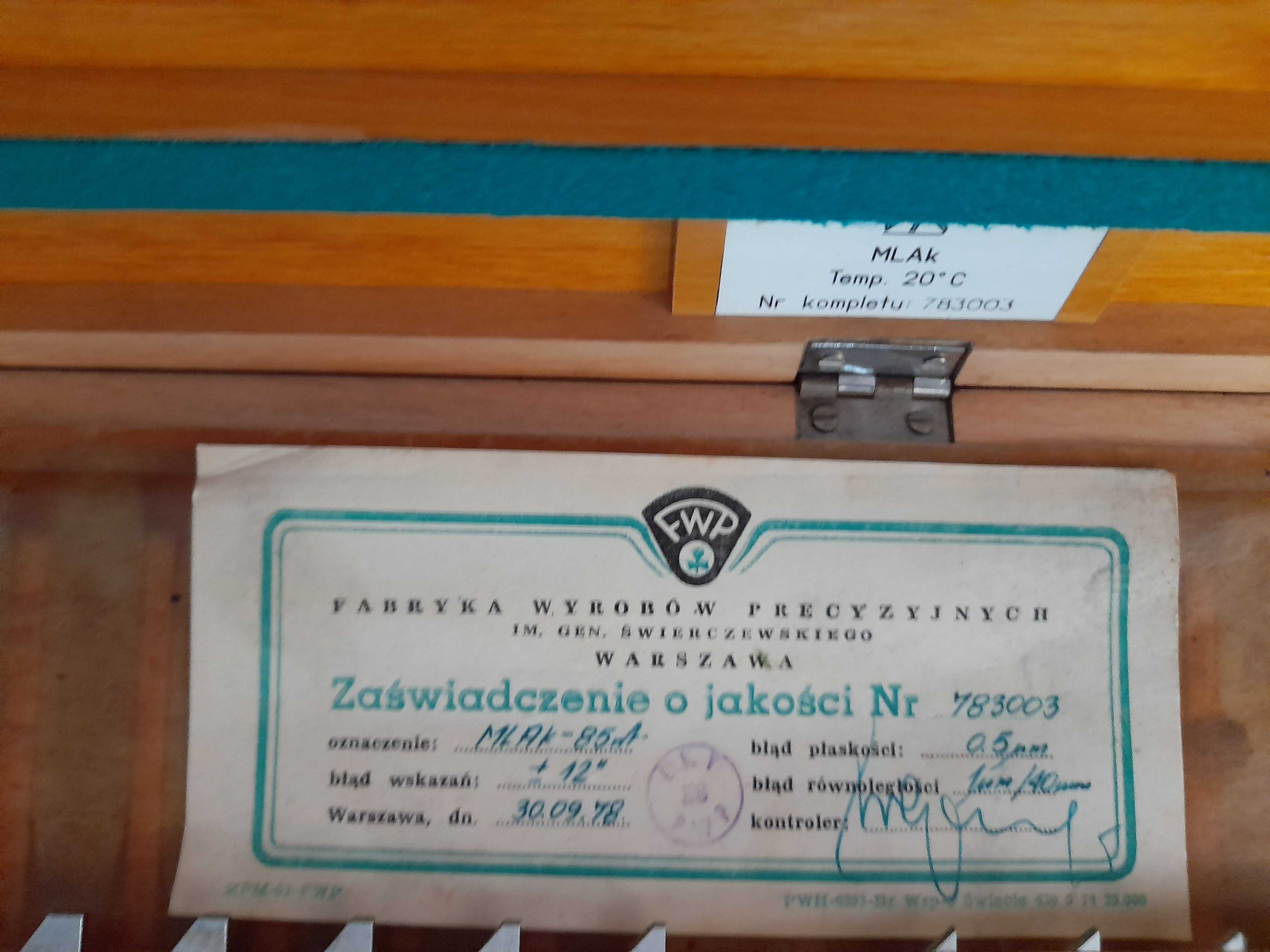 Zestaw płytek wzorcowych