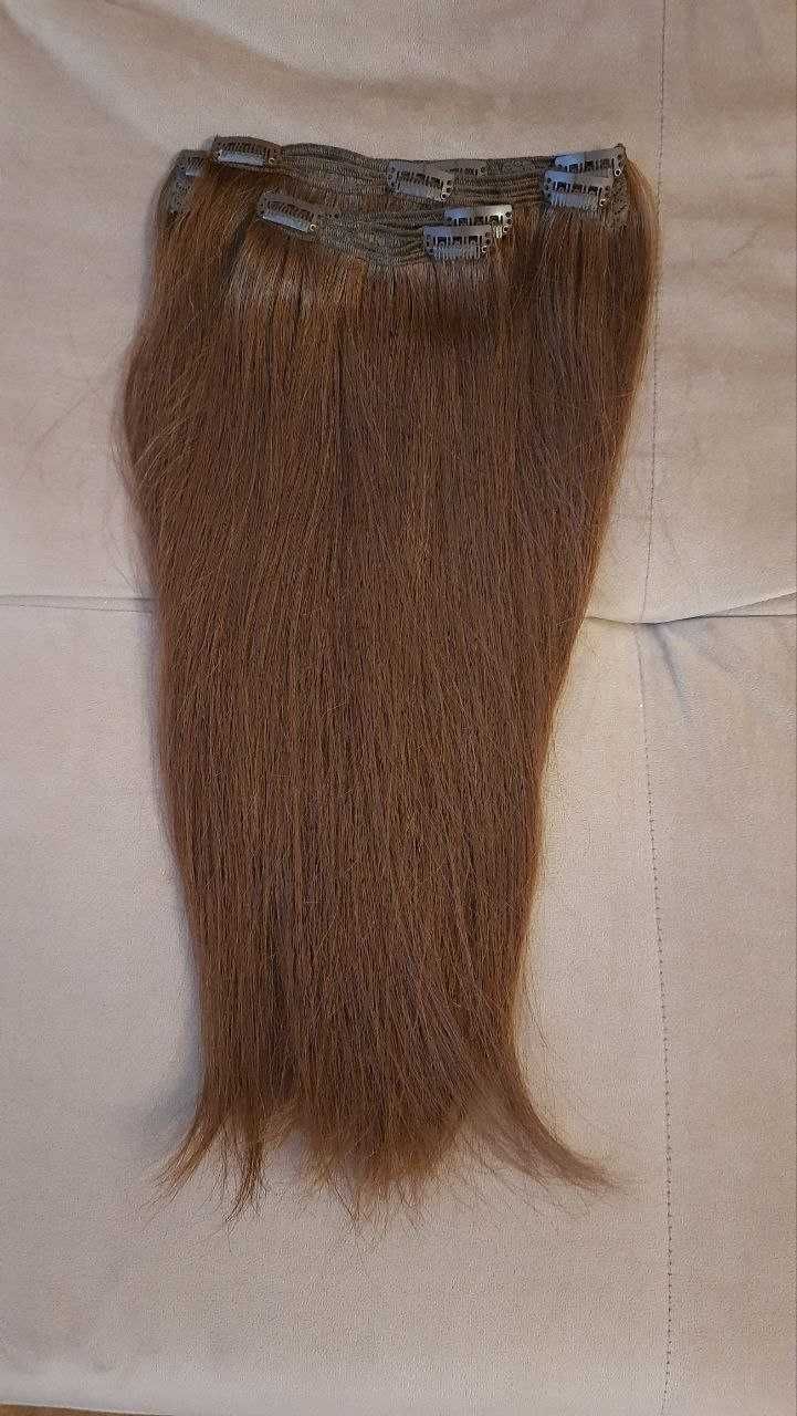 Натуральне слов'янське волосся на заколках 40 см, шоколад № 02