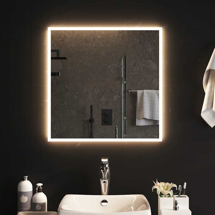 Lustro Łazienkowe LED 60x60 cm Przezroczyste IP65 z Interfejsem USB