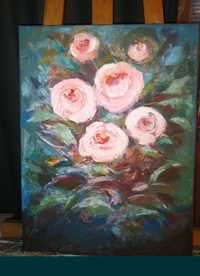Kwiaty, obraz, akryl na płótnie malowany z użyciem szpachli