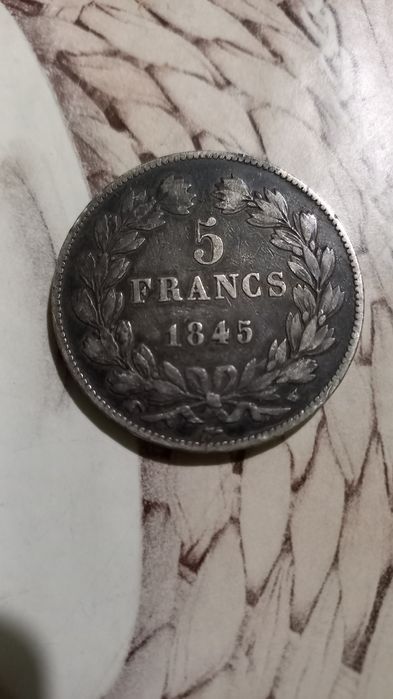 Монета 5 франков 1845г серебро
