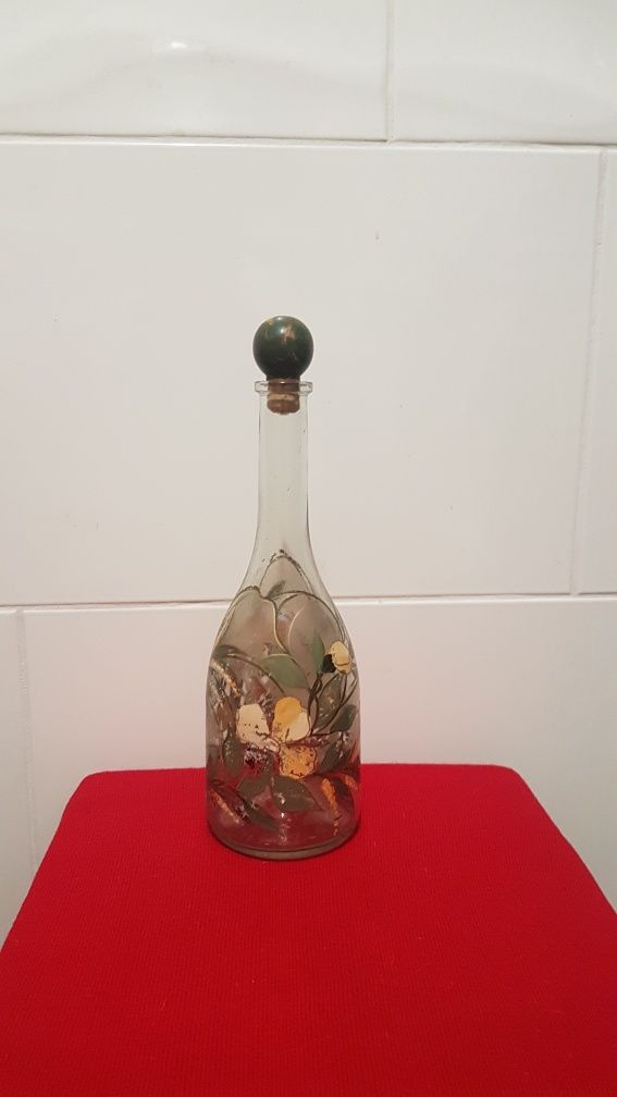 Butelka z PRL ręcznie malowana z korkiem