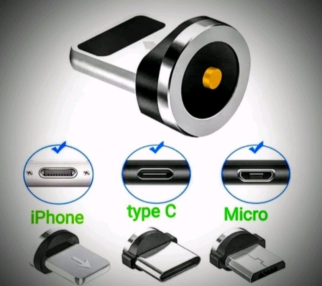 Магнітний USB-кабель з роз'ємами Micro USB, IOS ( IPhone), Type c