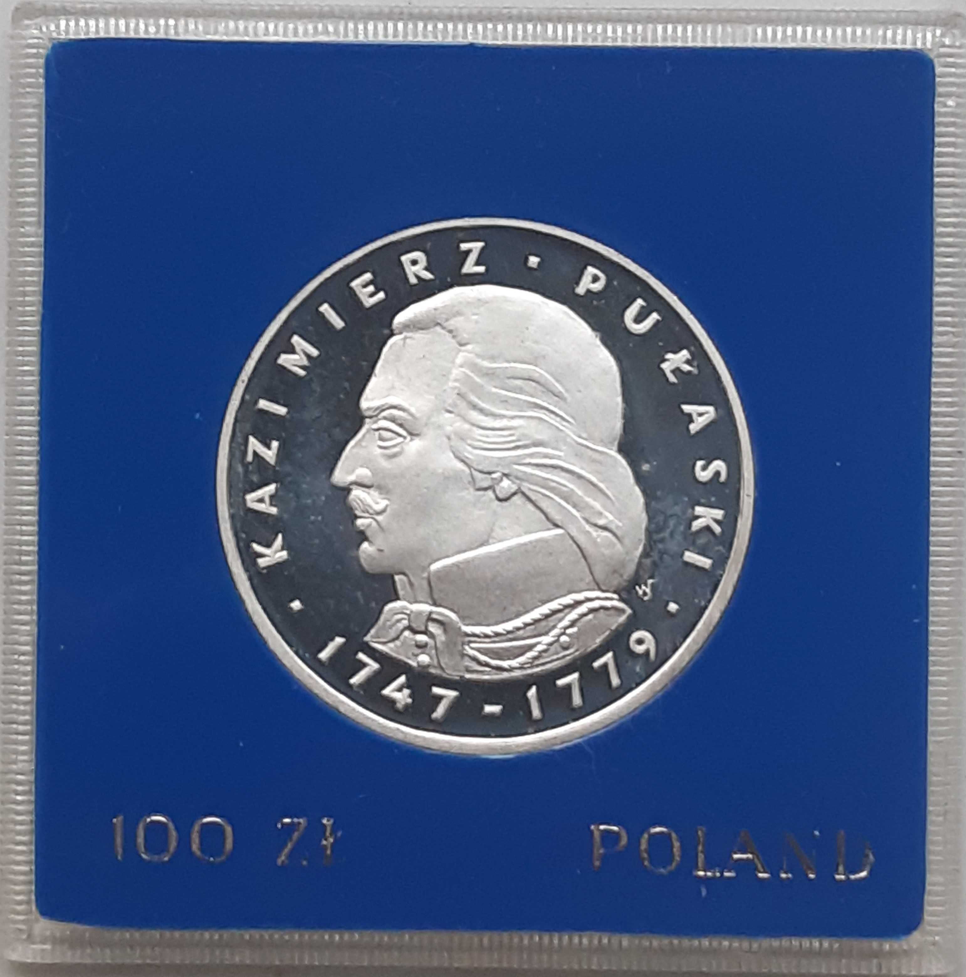 Moneta kolekcjonerska 100 zł 1976 Kazimierz Pułaski lustrzanka Ag
