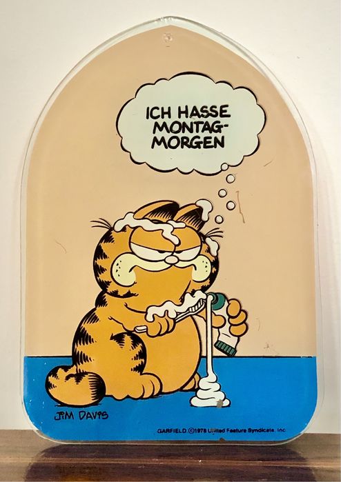 Retro Garfield 1978 Nie lubię poniedziałku obraz na szkle Jim Davies !
