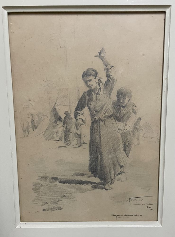 Quadro original a grafite “Ciganos dançando” – datado de 1949