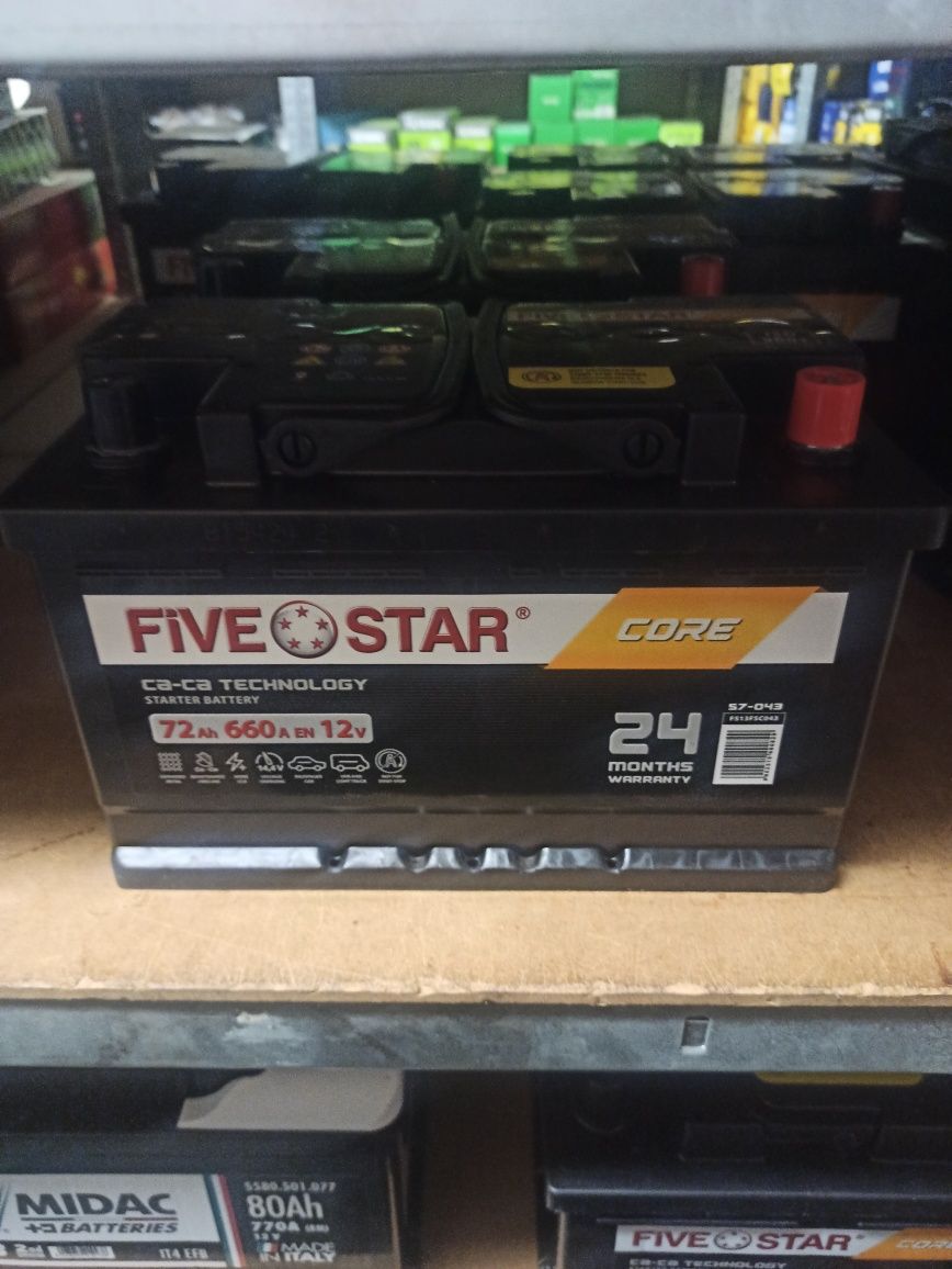 Akumulator Five Star 72ah 660a P+ jak 70ah 74ah - NOWY