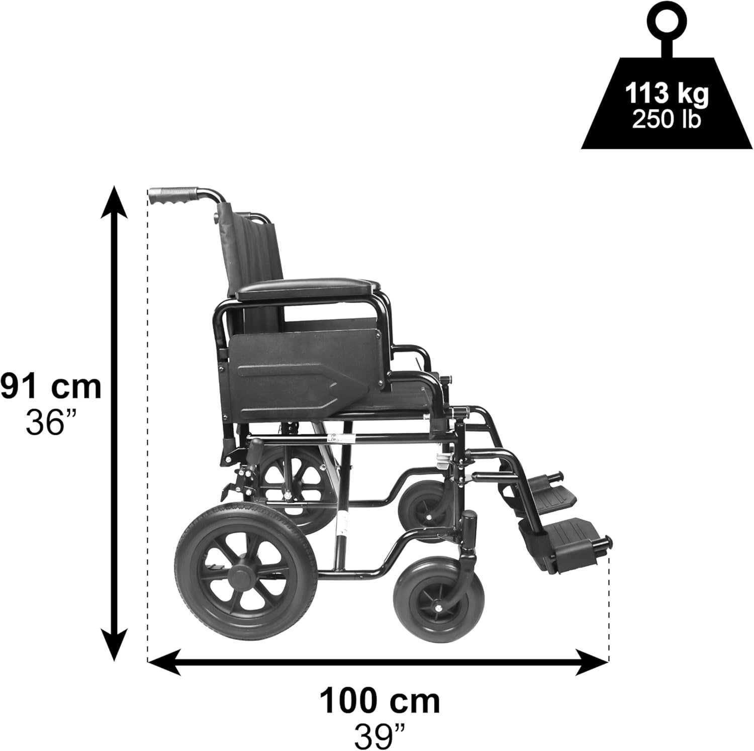 Cadeira de rodas dobrável leve (assento de 46 cm)