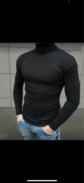 Гольф мужской с начесом черный  44,46,48,50,52,54,56,58