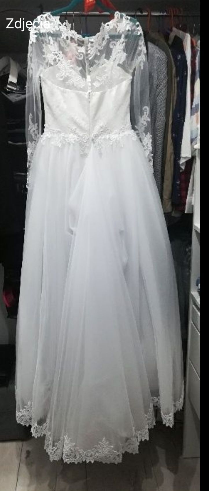 Suknia ślubna koronka długi rękaw Princessa 36