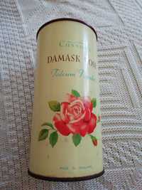 Damask Rose - Cussons Pó de talco-Frasco antigo em folha de flandres