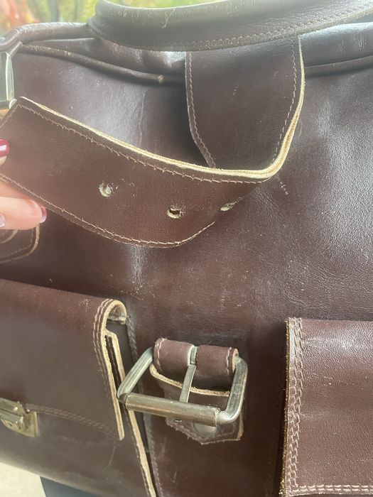 Duża skorzana torba, lekarska, vintage