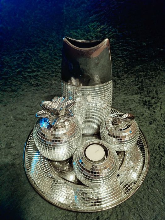 Komplet ceramiki w kolorze srebrnym- Eurofirany