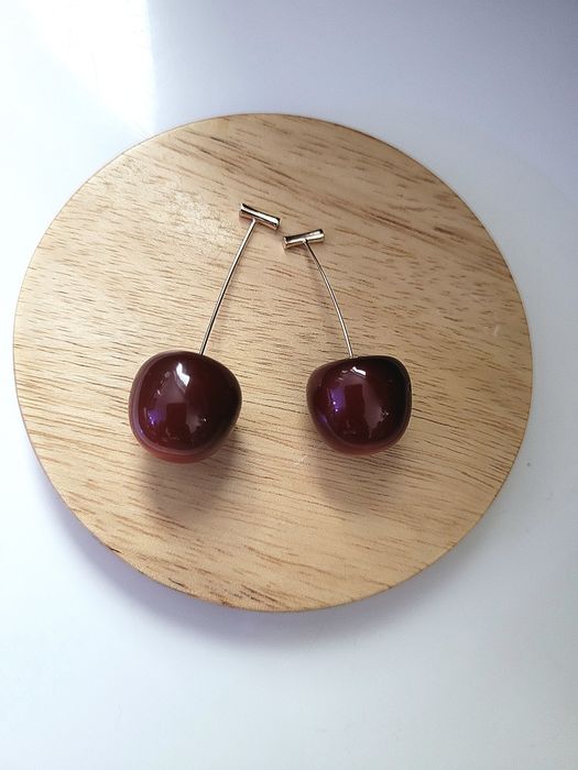 Kolczyki wiśnie czereśnie jak prawdziwe czerwone bordowe kobiece