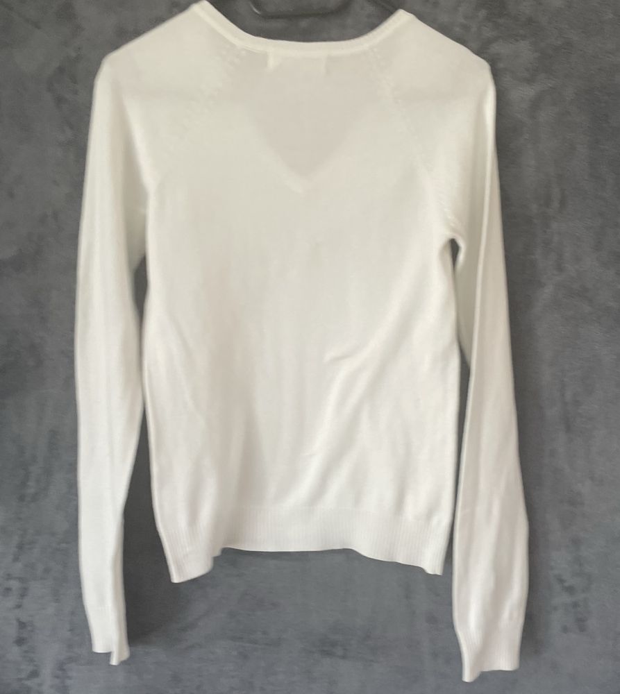 Zara biały sweter damski cienki w szpic długi rękaw, bawełna Xs / S