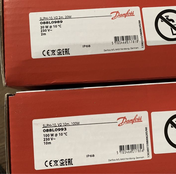 Нагревательный кабель, обогрев труб 230 В 100 Вт 6 м Danfoss