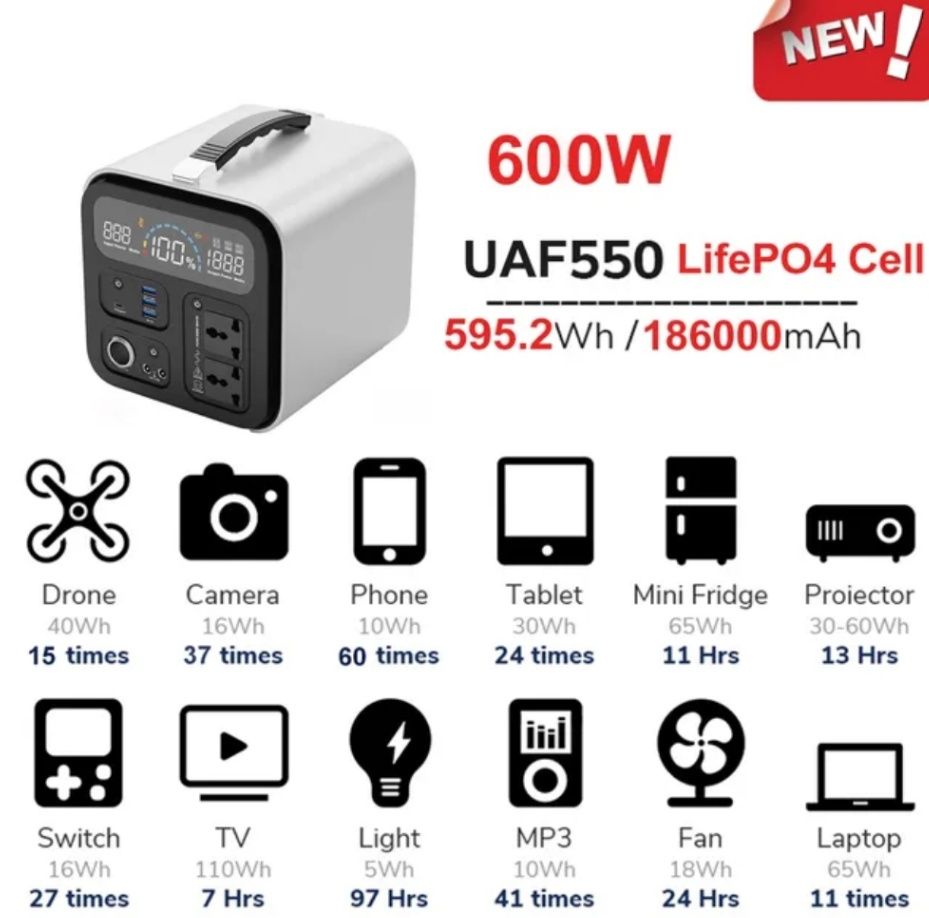 Портативна зарядна станція CTOLITY UAF550 LifePO4 595 Wh 186000 mAh