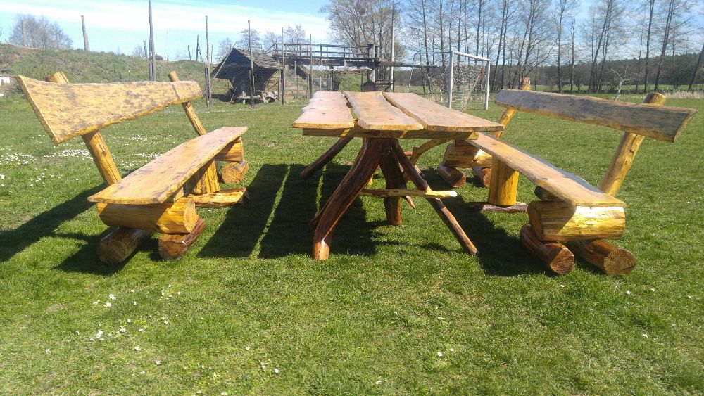Ręcznie robione ławki stoły drewniane oryginalne z Puszczy Noteckiej