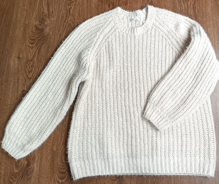 Sinsay gruby sweter poszerzane rękawy L złota nitka