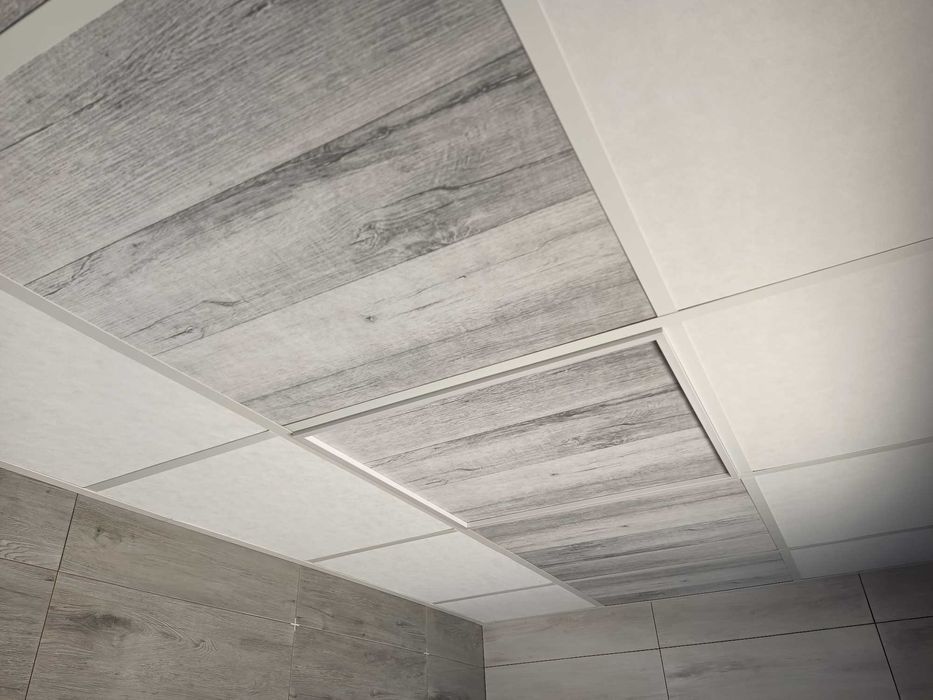 Sufit podwieszany kasetonowy modułowy z grafiką - Białe drewno A