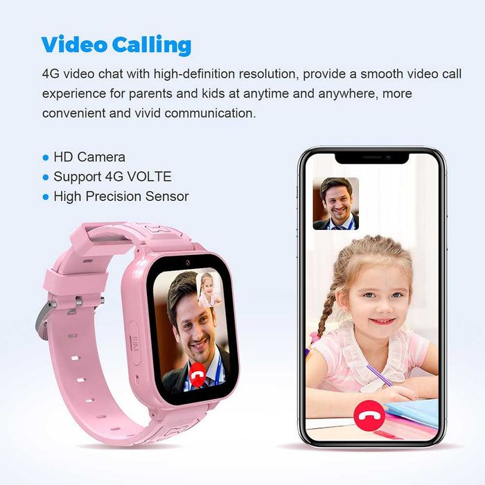 Blavec Smartwatch K-02 Kids Voice Call / GPS / 4G / SOS różowy