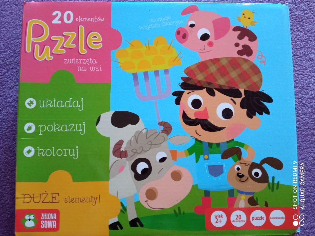 Puzzle 2+ Zielona Sowa 20 elementów zwierzęta na wsi kolorowanka