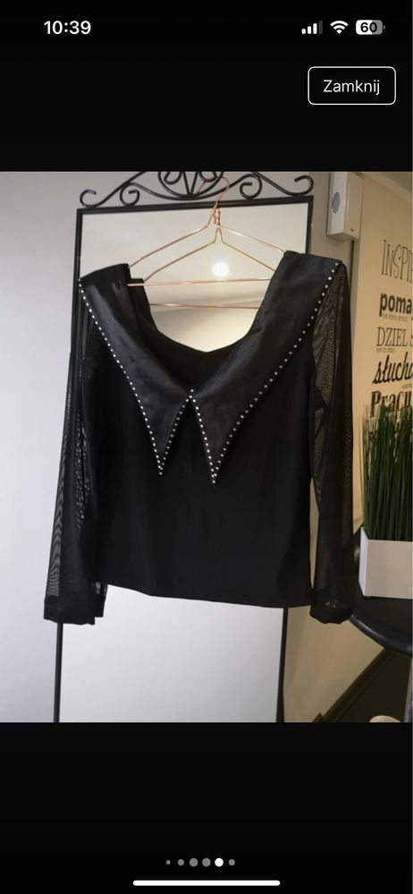 Czarna elegancka bluzka z siateczkowymi rękawami M/L