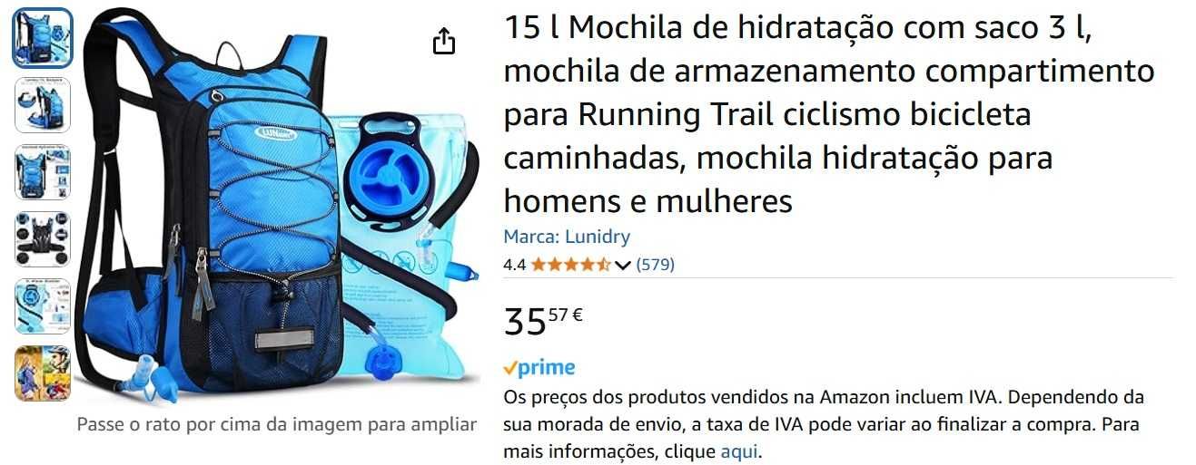Mochila de hidratação de 15 l com saco de 3 l