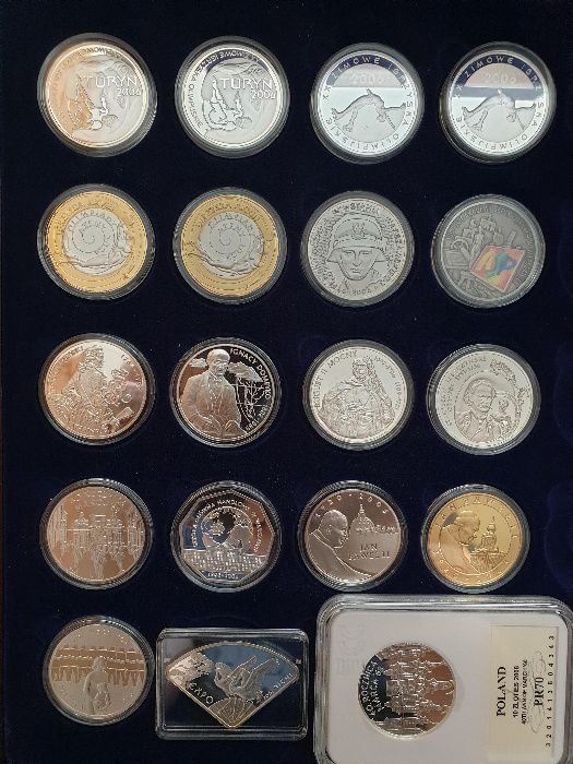 Kolekcja okolicznosciowych srebrnych monet oraz euro 2 i 10