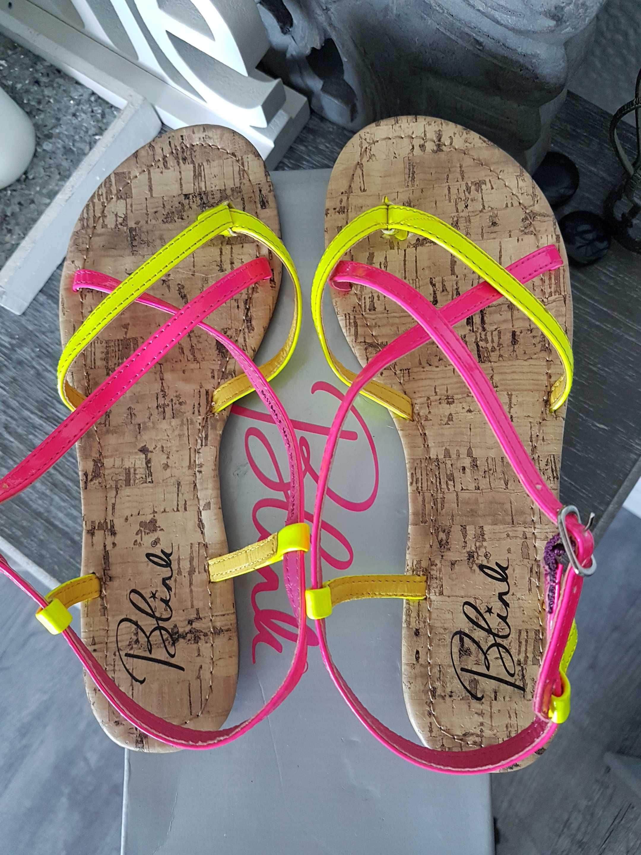 Nowe sandały japonki Blink neon żółty - różowy roz.37 wkładka 24cm