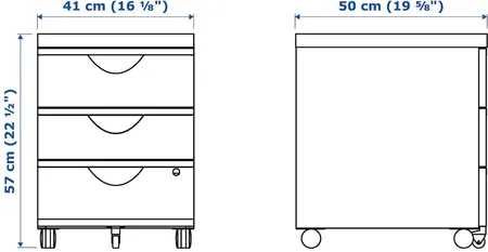 IKEA ERIK -szafka biurowa na kółkach-3 szuflady-kluczyk-dostawa gratis