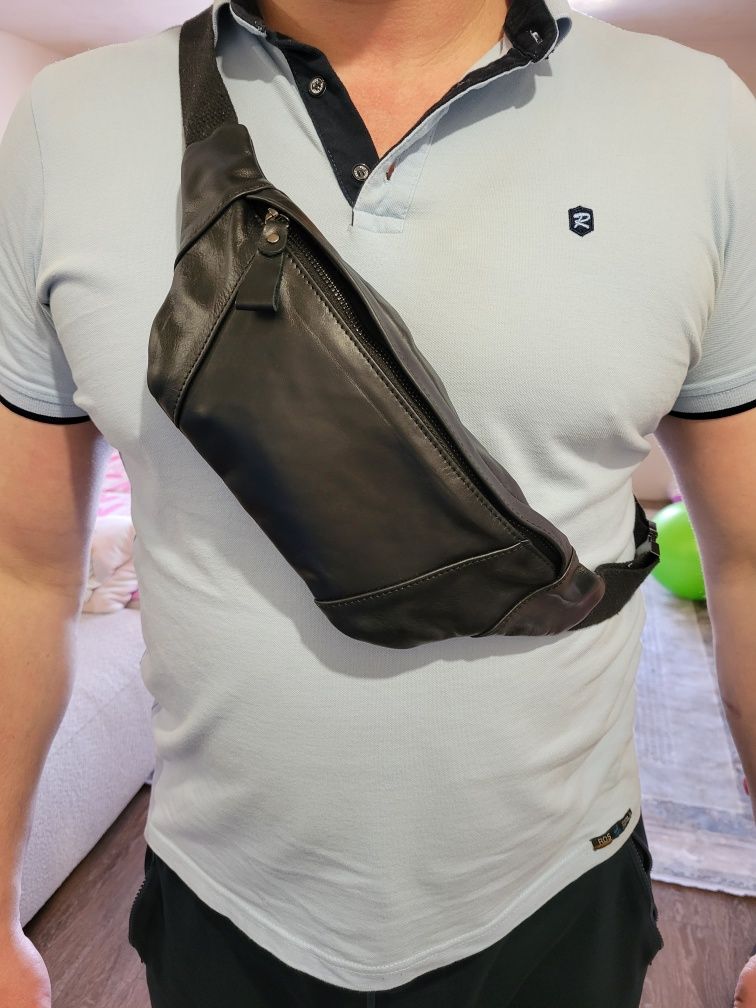 Чоловіча шкіряна сумка бананка, барсетка,сумка через плече