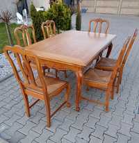 Stół drewniany z 6 krzesłami do jadalni rozkładany prowansalski Ludwik