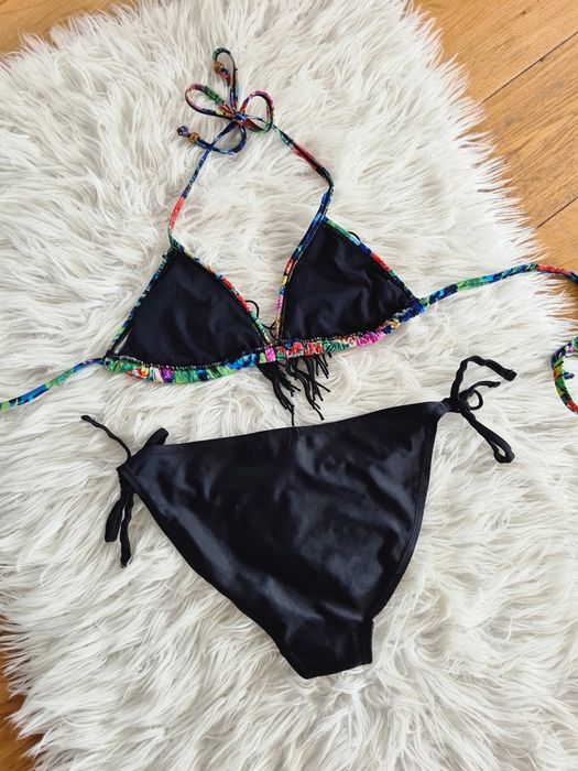 Vintage S 36 M 38 strój kąpielowy kostium dwuczęściowy bikini frędzle