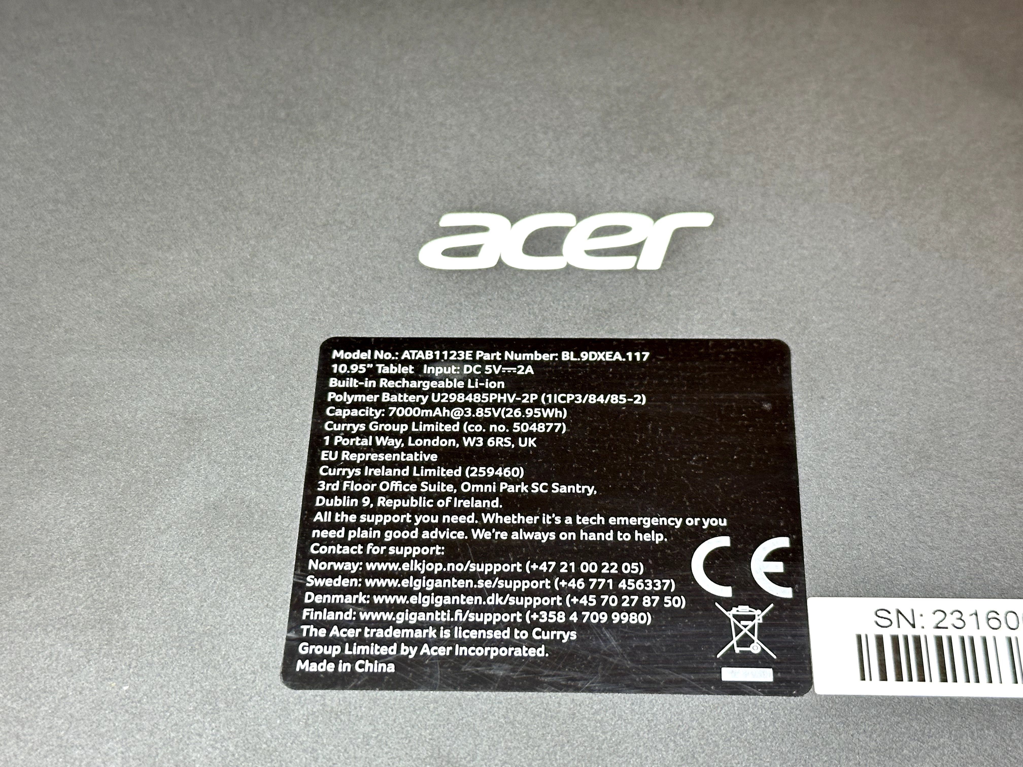 zadbany tablet acer atab1123e 10,95'' android 12 4gb / 64gb