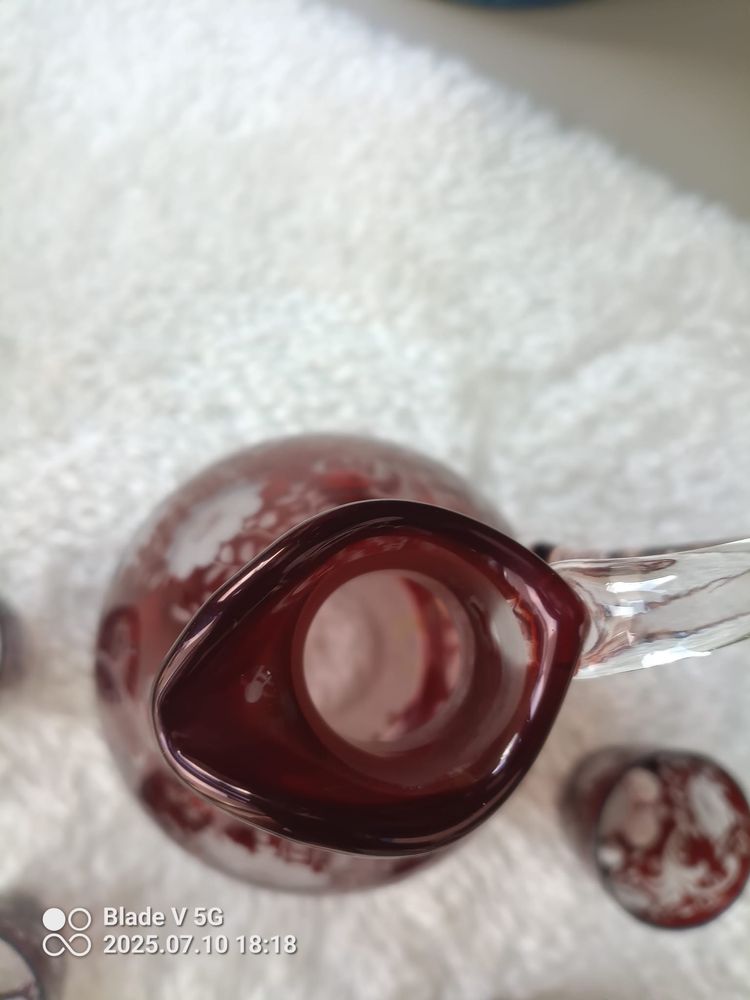 Piękny rubinowy zestaw karafka i 5 kieliszków Egermann